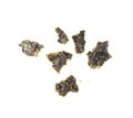 Nori Pieces Isolated, Dried Aonori Seaweed Flakes, Dry Sea Weed Torn Sheet, Seaweed Crumbles, Nori Pieces on White Royalty Free Stock Photo