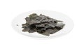 Nori Pieces Isolated, Dried Aonori Seaweed Flakes, Dry Sea Weed Torn Sheet, Seaweed Crumbles, Nori Pieces on White Royalty Free Stock Photo