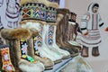 NORILSK, RUSSIA - JULY 7, 2016: Shoes of indigenous northern peoples on the shop