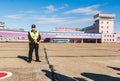 Norilsk, Russia - June 27, 2017 Security officer at the Norilsk airfield