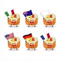 Norimaki sushi cartoon character bring the flags of various countries