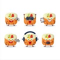 Norimaki sushi cartoon character are playing games with various cute emoticons