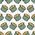 Norimaki sushi japanese food seamless pattern textile print. repeat pattern background design