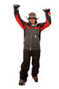 Normal man in a funny winter hat and ski jacket Royalty Free Stock Photo