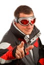 Normal man in ski goggles and ski jacket