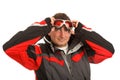 Normal man in ski goggles and ski jacket Royalty Free Stock Photo