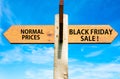 Normal Prices versus Black Friday sale messages, Sales conceptual image