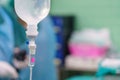 Normal saline solution or sodium chloride with infusion bottle drip for patient in hospital, Intravenous system of operating