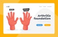 Normal and Sick Hands with Rheumatoid Arthritis Landing Page Template. Finger Joints Inflammation Healthcare, Treatment