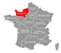 Normandie red highlighted in map of France