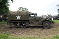 Normandy, France; 4 June 2014: Normandy, France; 4 June 2014: Vintage U.S. army WWII half-truck on display Royalty Free Stock Photo
