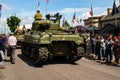 Normandy, France; 4 June 2014: Normandy, France; 4 June 2014: Vintage U.S. army WWII Sherman tank on display Royalty Free Stock Photo