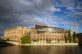 Norrbro bridge and parliament building the former Riksbank in Royalty Free Stock Photo