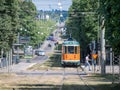 The iconic yellow trams of Norrkoping, Sweden Royalty Free Stock Photo