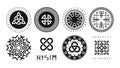 Norse runic logo. Scandinavian pagan esoteric religion symbols, viking protection rune triquetra yggdrasil vegvisir