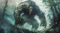 Norse Troll in Enchanted Forest: Menacing Mythological Creature Painting