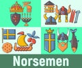 Norsemen concept banner, cartoon style