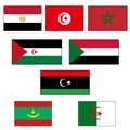 North Africa flag rectangle proportional vector icon set authentic colors of Morocco, Tunisia, Algeria, Libya, Egypt, Western Saha Royalty Free Stock Photo