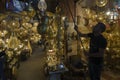 Morocco. Marrakesh. A copper lighting shop in the souks of the medina Royalty Free Stock Photo