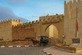 Morocco. Taroudant. A horse-drawn carriage past the city walls