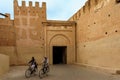 Morocco. Taroudant. Two women on bicycles in the medina