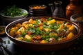 North African stew cooked with a combination of meats, vegetables, and aromatic spices