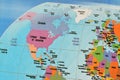 North America continent with USA, Canada and Mexico surrounded by Atlantic and Pacific oceans, with parts of Africa, Europe and