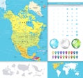 North America detailed political map Royalty Free Stock Photo