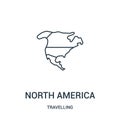 north america icon vector from travelling collection. Thin line north america outline icon vector illustration. Linear symbol