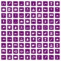 100 North America icons set grunge purple Royalty Free Stock Photo