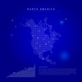 North America illuminated map with glowing dots. Dark blue space background. Vector illustration Royalty Free Stock Photo