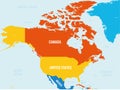 North America map - 4 bright color scheme. High detailed political map North American continent with country, ocean and