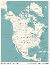 North America Map - Vintage Vector Illustration Royalty Free Stock Photo