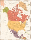 North America Map - Vintage Vector Illustration Royalty Free Stock Photo