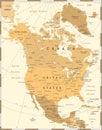 North America Map - Vintage Vector Illustration Royalty Free Stock Photo