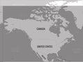 North America map - white lands and grey water. High detailed political map North American continent with country