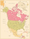 North America Political Map Retro Colors Royalty Free Stock Photo