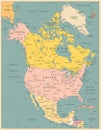 North America Political Map Vintage Colors Royalty Free Stock Photo