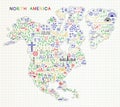 North America Travel Line Icons Map. Travel Poster with animals and sightseeing attractions. Inspirational Vector