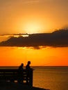 North America, USA, Florida, Crystal River, Fisherman at sunset at Fort Island Beach Royalty Free Stock Photo