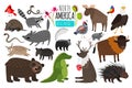 North american animals. Animal graphics of North America, american bison and skunk, cute moose and lynx