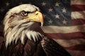 North american bald eagle and USA flag. United States of America patriotic symbols. Generative AI Royalty Free Stock Photo