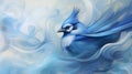 North American Blue Jay in blue smoke, radiating an enchanting aura in harmony with nature\'s wonders