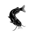 North American Channel Catfish Ictalurus Punctatus or Channel Cat Swimming Down Retro Woodcut Black and White