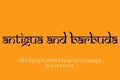 North American Country Antigua and Barbuda name text design. Indian style Latin font design, Devanagari inspired alphabet, letters
