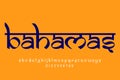 North American Country Bahamas name text design. Indian style Latin font design, Devanagari inspired alphabet, letters and numbers