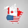 North American country set with map pointers. Canada, USA map, flags Royalty Free Stock Photo