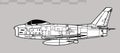 North American F-86H Sabre. Vector drawing of early jet fighter-bomber aircraft.