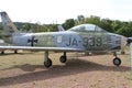 The North American F-86 Sabre, sometimes called the Sabrejet fighter at Chateau de Savigny near Beaune in Burgundy, France Royalty Free Stock Photo