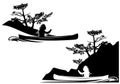 North american indian chief rowing in boat black vector silhouette